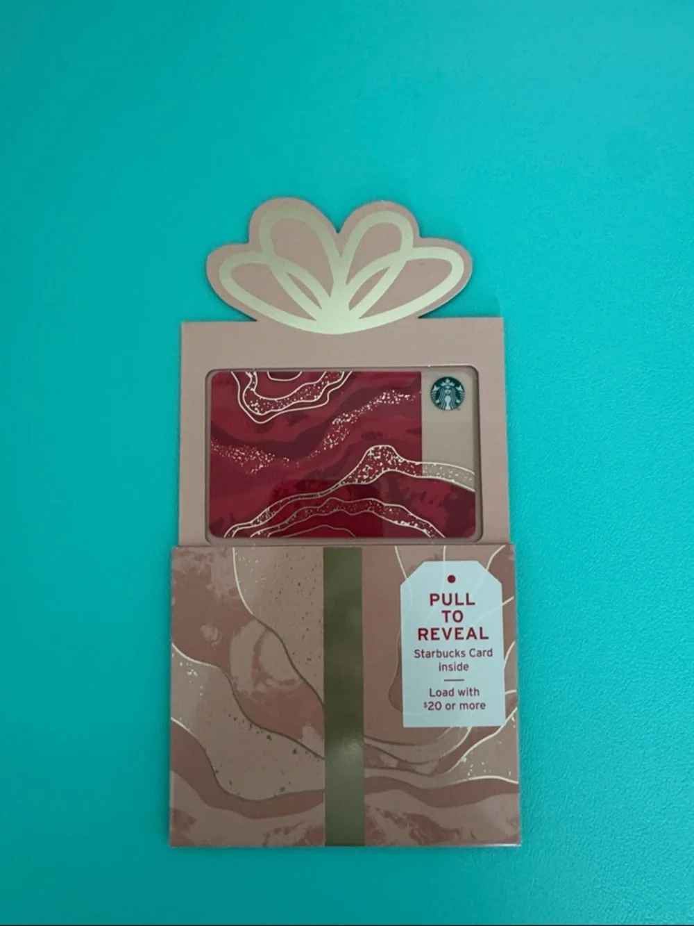 Starbucks Christmas Rose Pink Gift Box Card Holder with Gold Accent